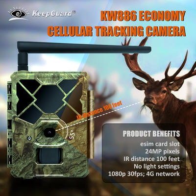 Cost effective KW886 wildlife camera with APP control 4G sim card 24MP 1080P at 30fps waterproof IP67 night vision game camera