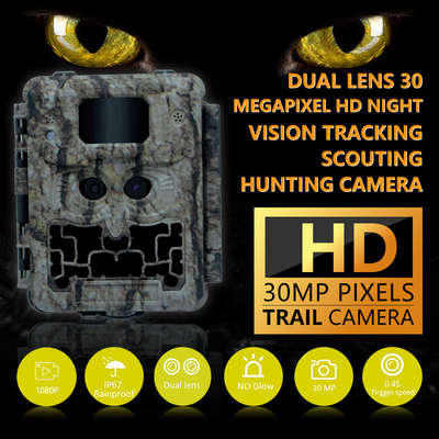 30MP No-Glow LED Trail Camera for Night Vision Hunting Game with 1080P Video and 512GB Memory Card Capacity
