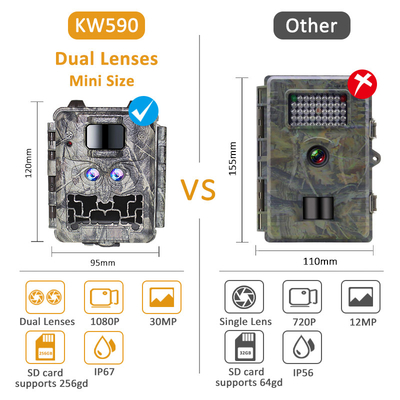 30MP No-Glow LED Trail Camera for Night Vision Hunting Game with 1080P Video and 512GB Memory Card Capacity