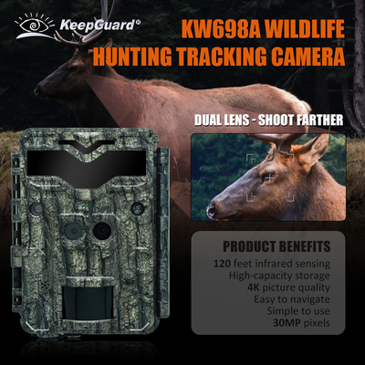 Hunting camera KW698A dual sensors 0.25s capture speed 30MP 1080PHD no-glow 100ft night range waterproof IP67 scouting camera