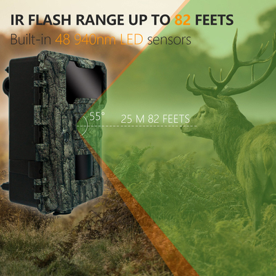Dual lens hunting camera KW696 OEM/ODM 0.4s response speed 1080P/30MP waterproof IP67 100ft night range for wildlife hunting