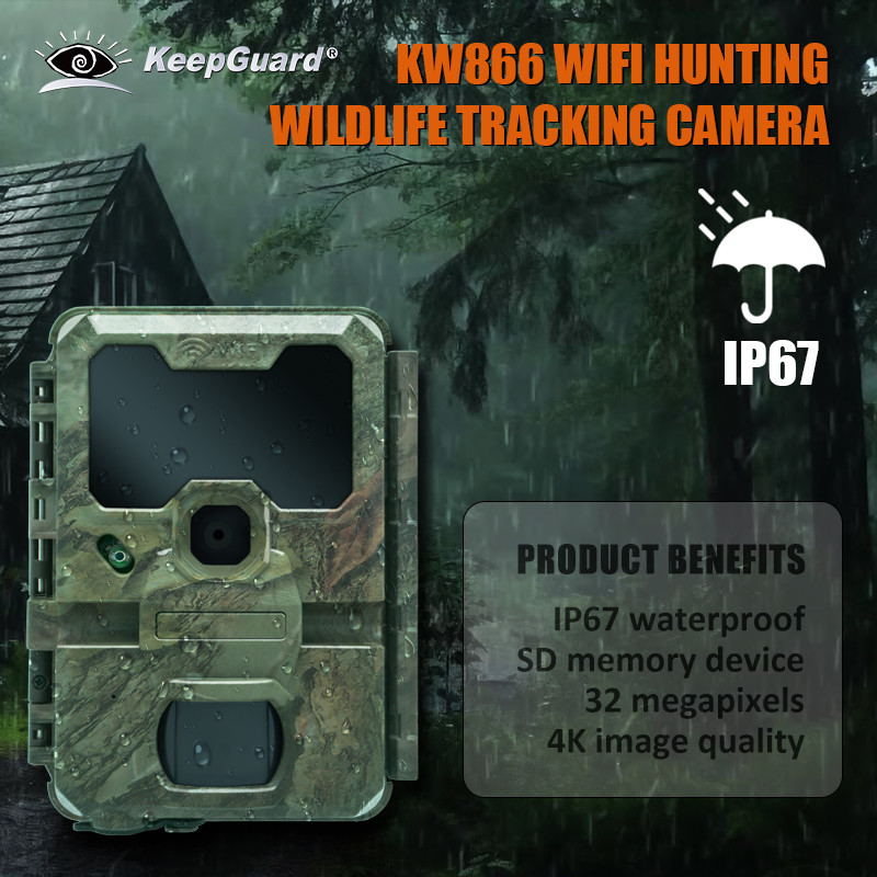KW866 WIFI Hunting wildlife trail Camera waterproof IP67 OEM/ODM 512GB Storage SD Memory Card 32MP 4K easy use