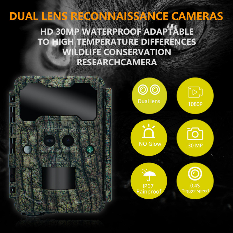 KW696 outdoor wildlife hunting camera dual-lens 30MP no-glow trail camera 1080p night vision 512G forest camera infrared