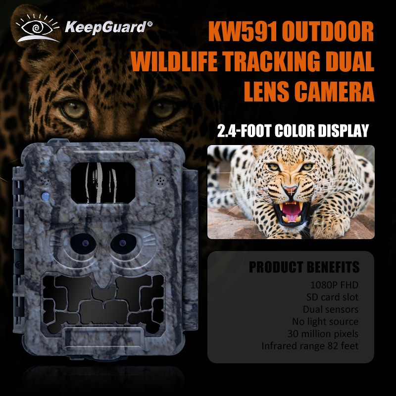 KW591 wildlife outdoor trail hunting camera no-glow Two sensor 1080P FHD Hunting Camera  night viison CMOS dual lens