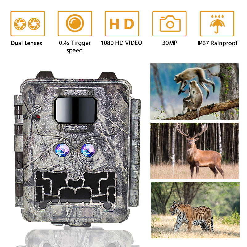 KW591 wildlife camera no-glow dual sensors 1080P waterproof IP67 0.4s trigger speed up to 512GB storage Hunting Camera