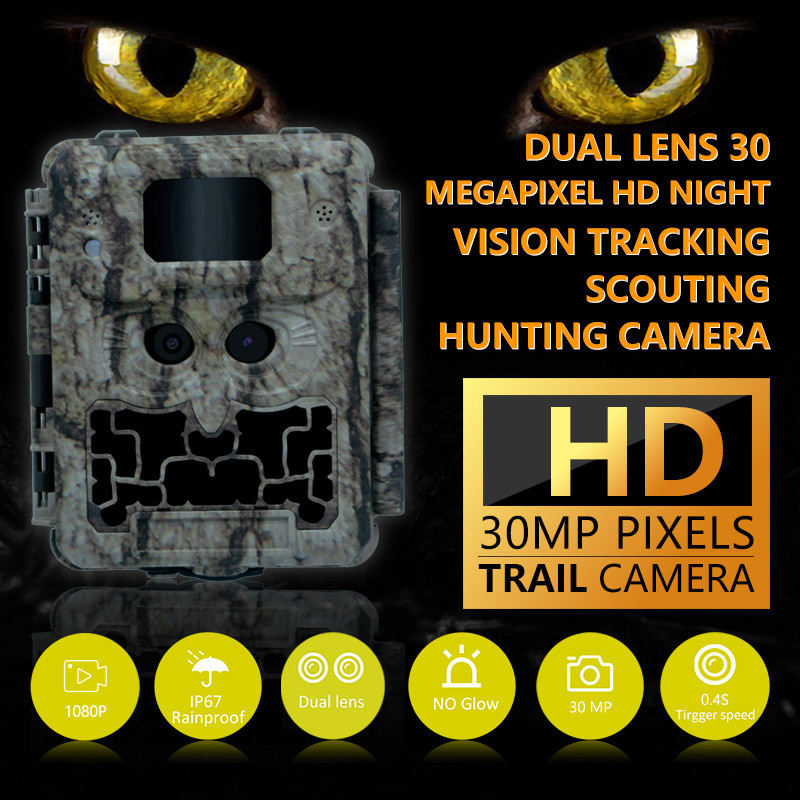 Waterproof Infrared Hunting Camera 30MP Camouflage Game Camera with PIR Sensor and No-Glow IR LEDs for Wildlife Observation and Hunting