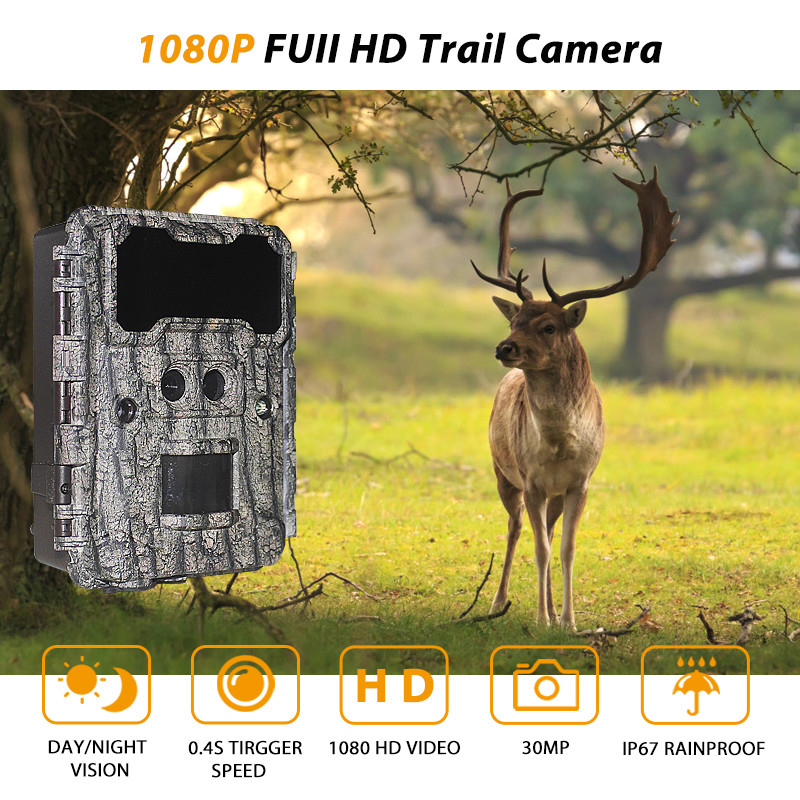 30MP HD Hunting Cameras with No-Glow LED Night Vision and PIR Function for Wildlife Surveillance